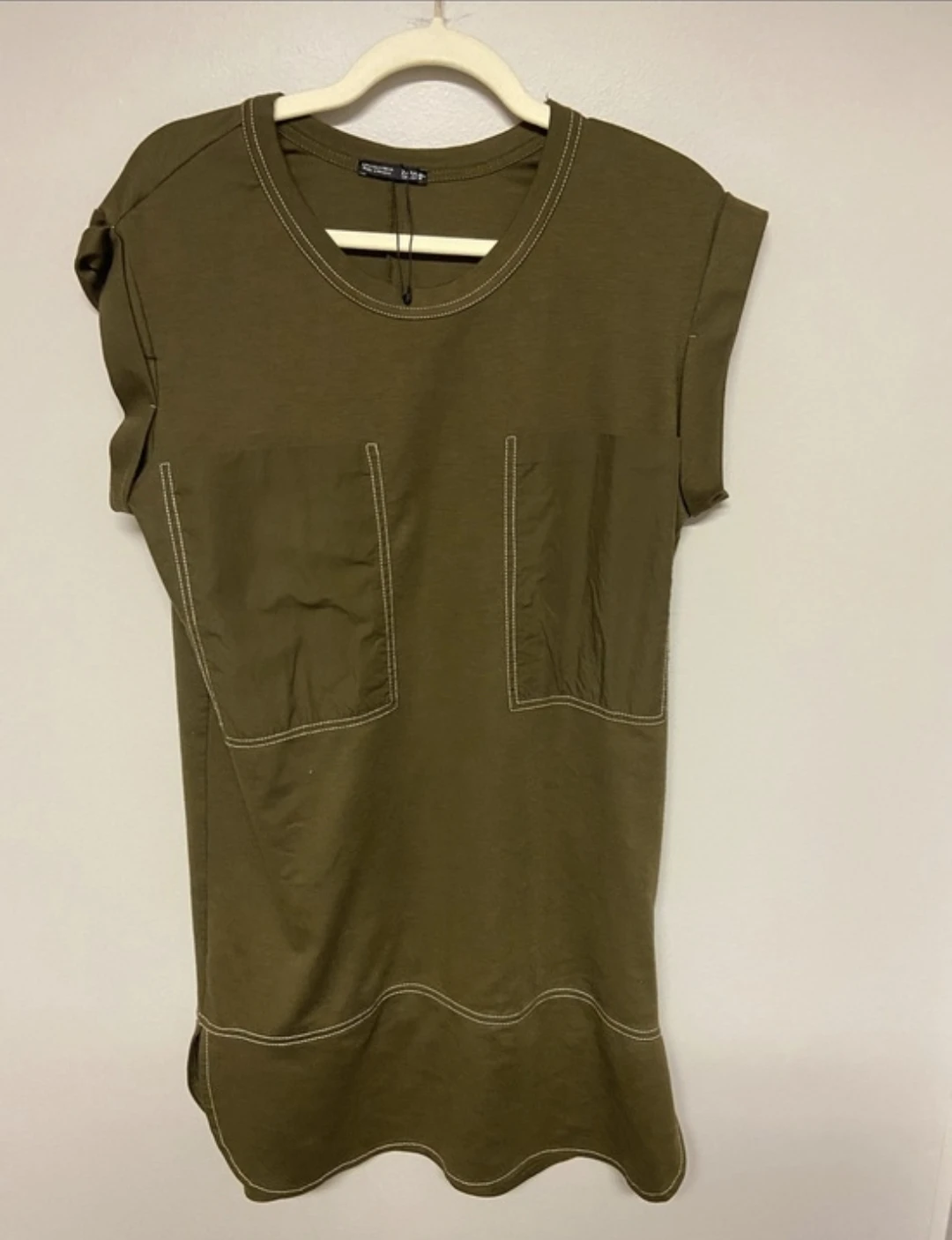 Zara Olive Green Tunic Dress with Contrast Stitching