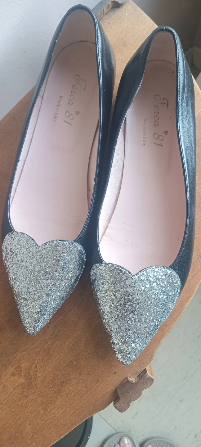 Ferca 81 Black Glitter Heart Ballet Flats Size 40