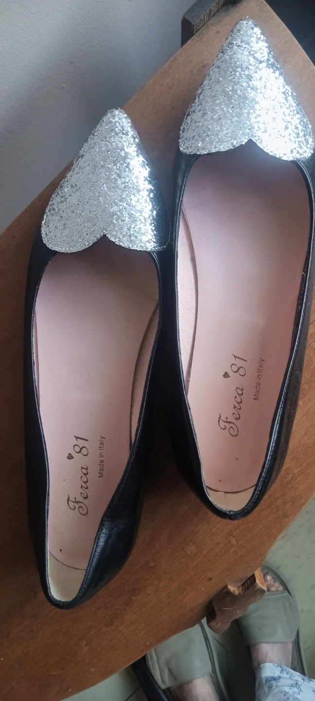 Ferca 81 Black Glitter Heart Ballet Flats Size 40 - photo 2