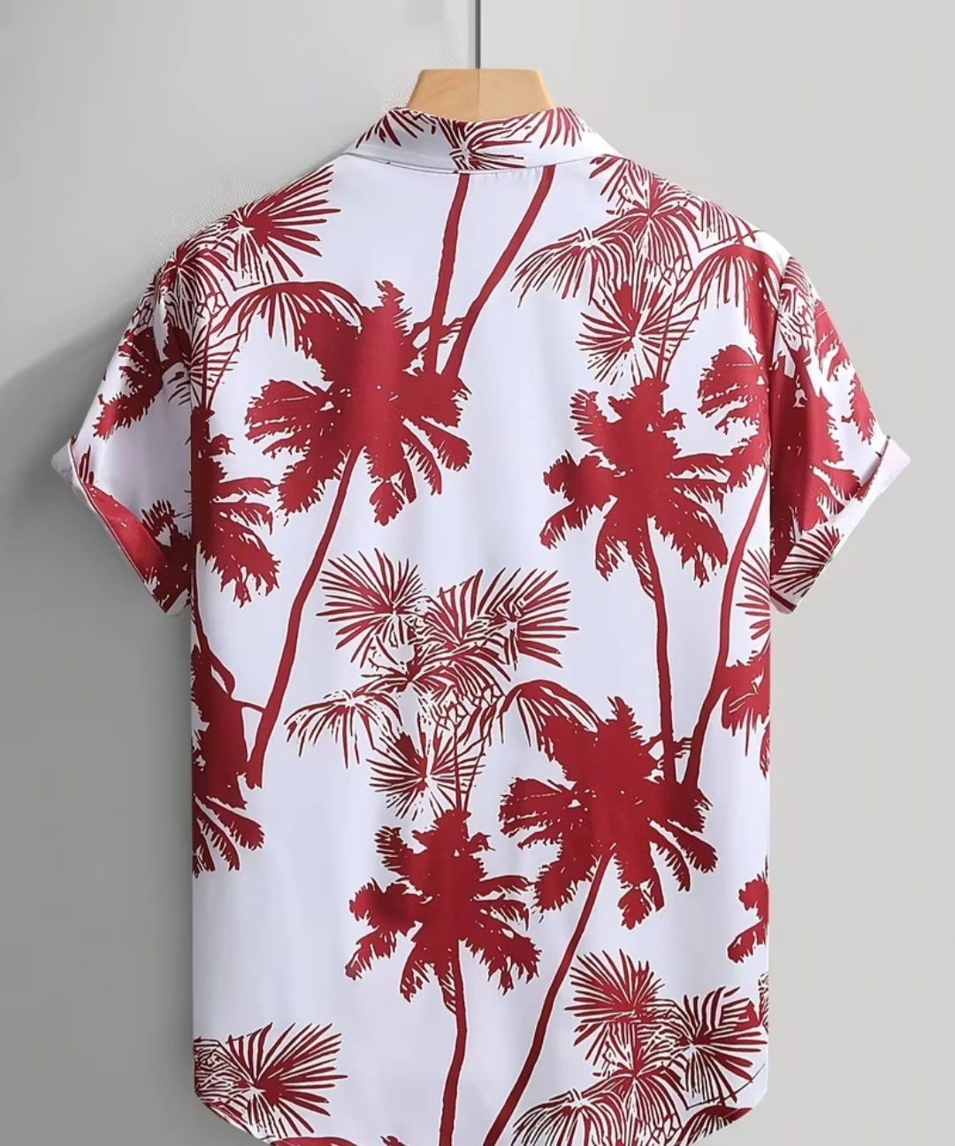 Men's Short Sleeve Hawaiian Shirt - White with Red Palm Trees - photo 2