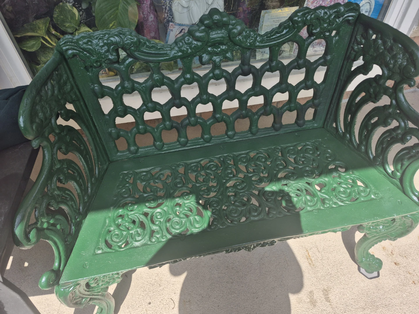Ornate Green Cast Iron Garden Bench
