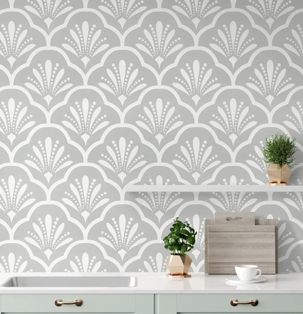 Fan Geometric Peel & Stick Wallpaper 17.3"×197" Grey