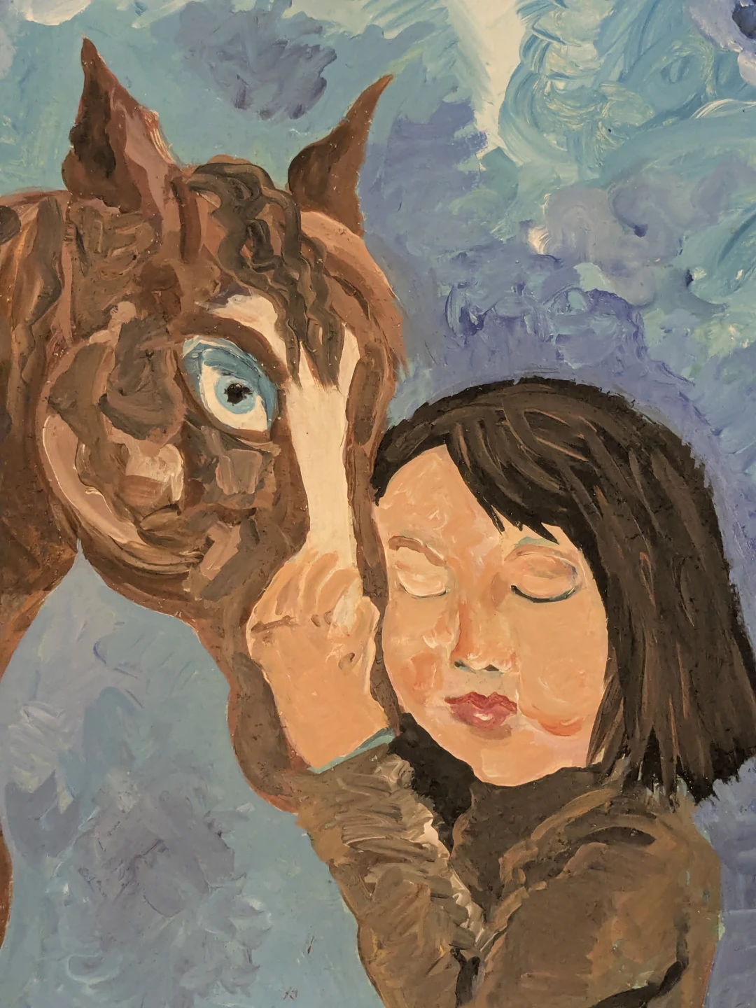 Large original Painting full color hand signed girl and horse - photo 4