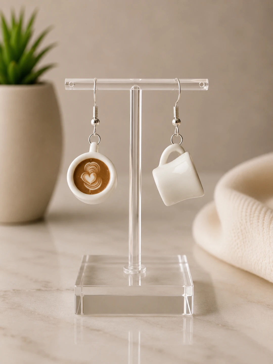 Boucles d'oreilles tasses à café latte art