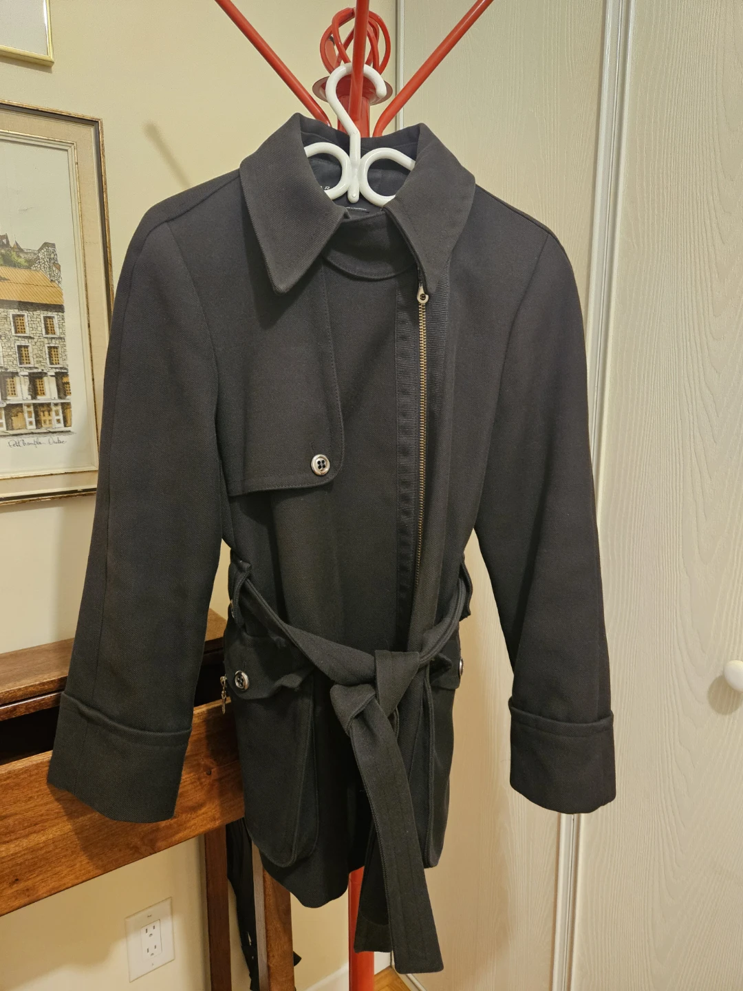 Zara Black Wool Blend Trench Coat
