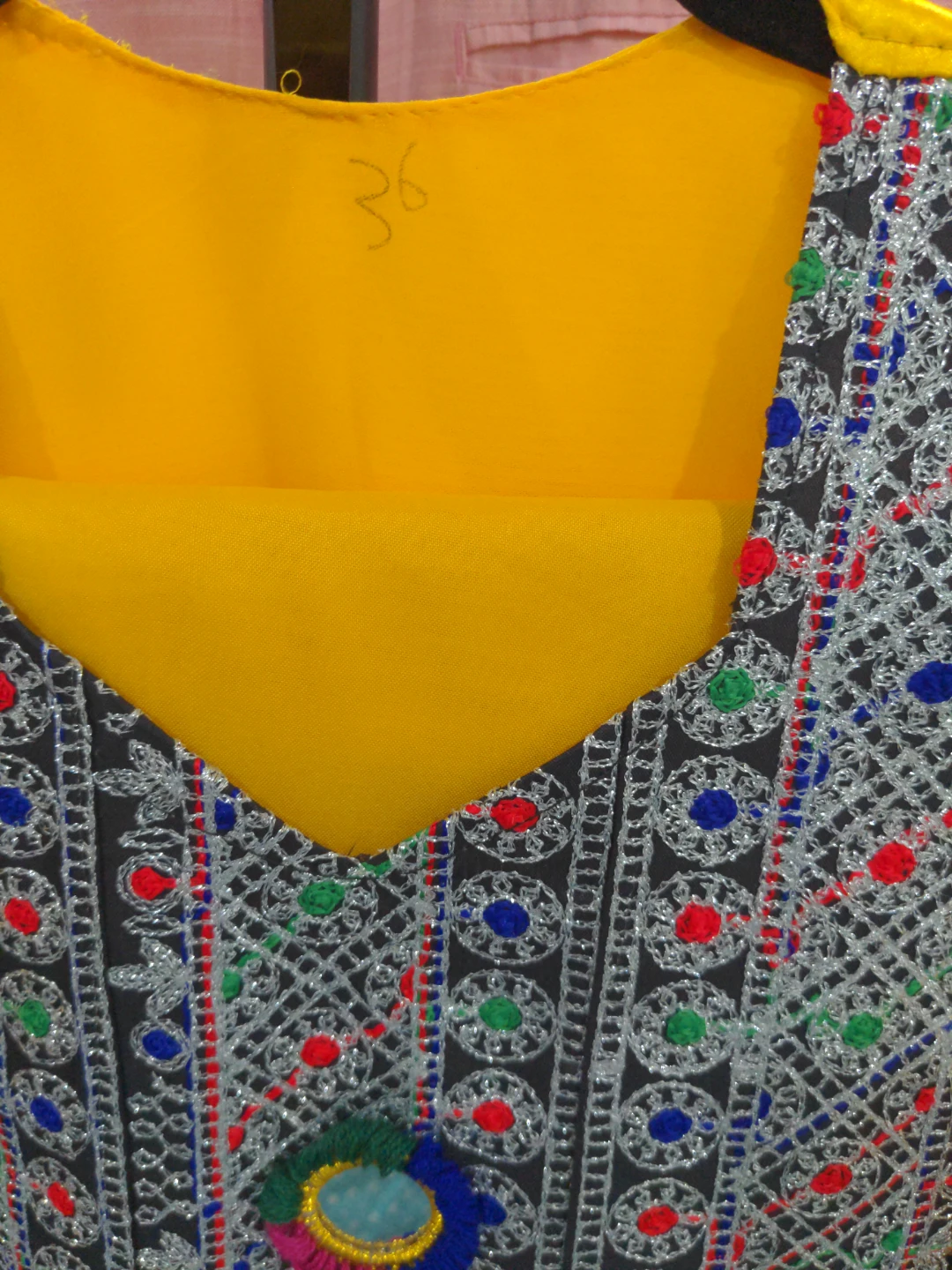 Kids Embroidered Yellow Dress with Mirrors - photo 2