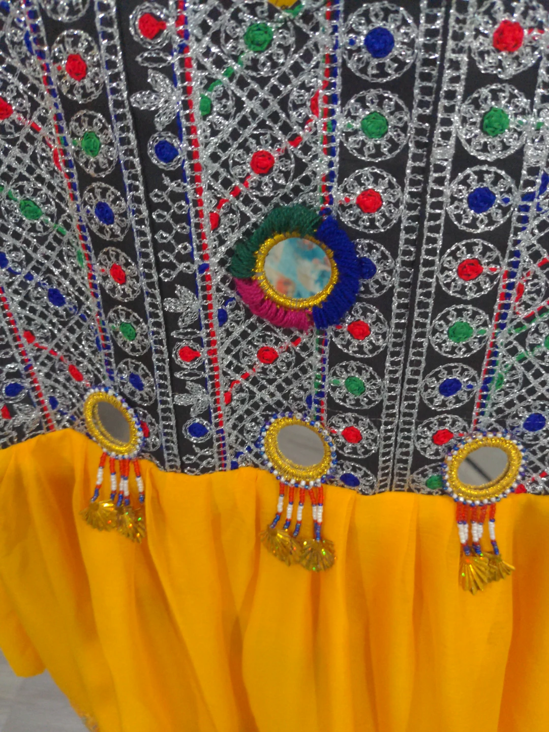 Kids Embroidered Yellow Dress with Mirrors - photo 3