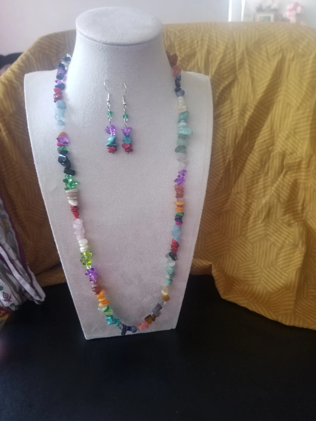 Multicoloured Chip Stone Necklace and Earring Set