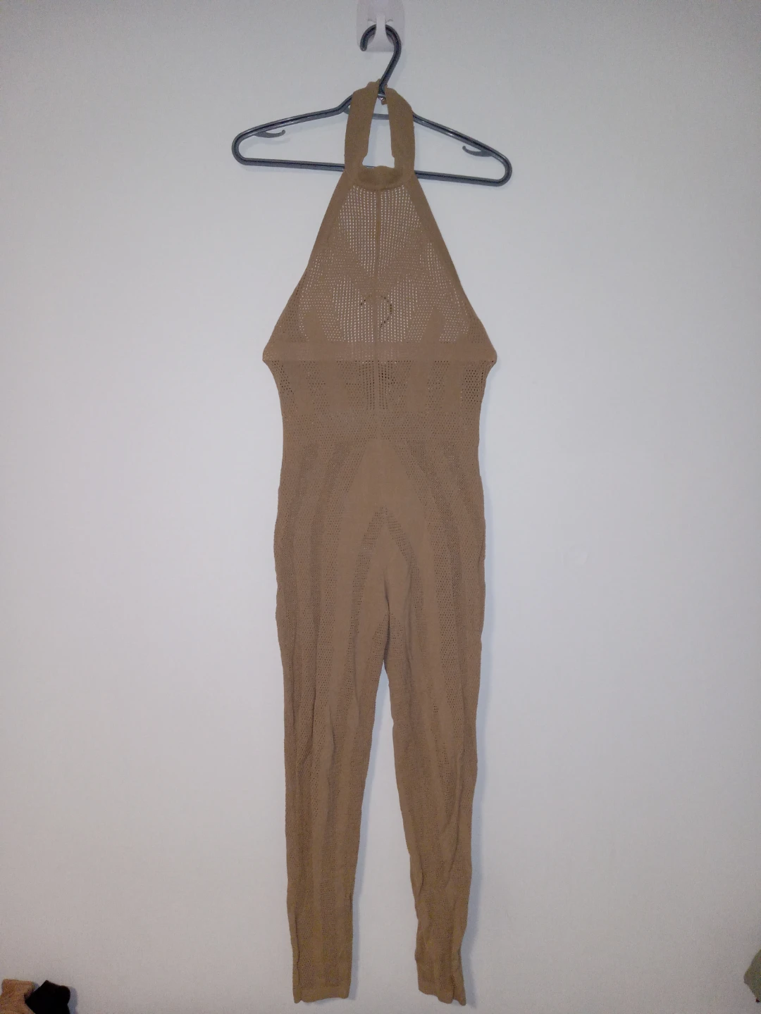 Fashion Nova Camel Knit Halter Jumpsuit - Size L
