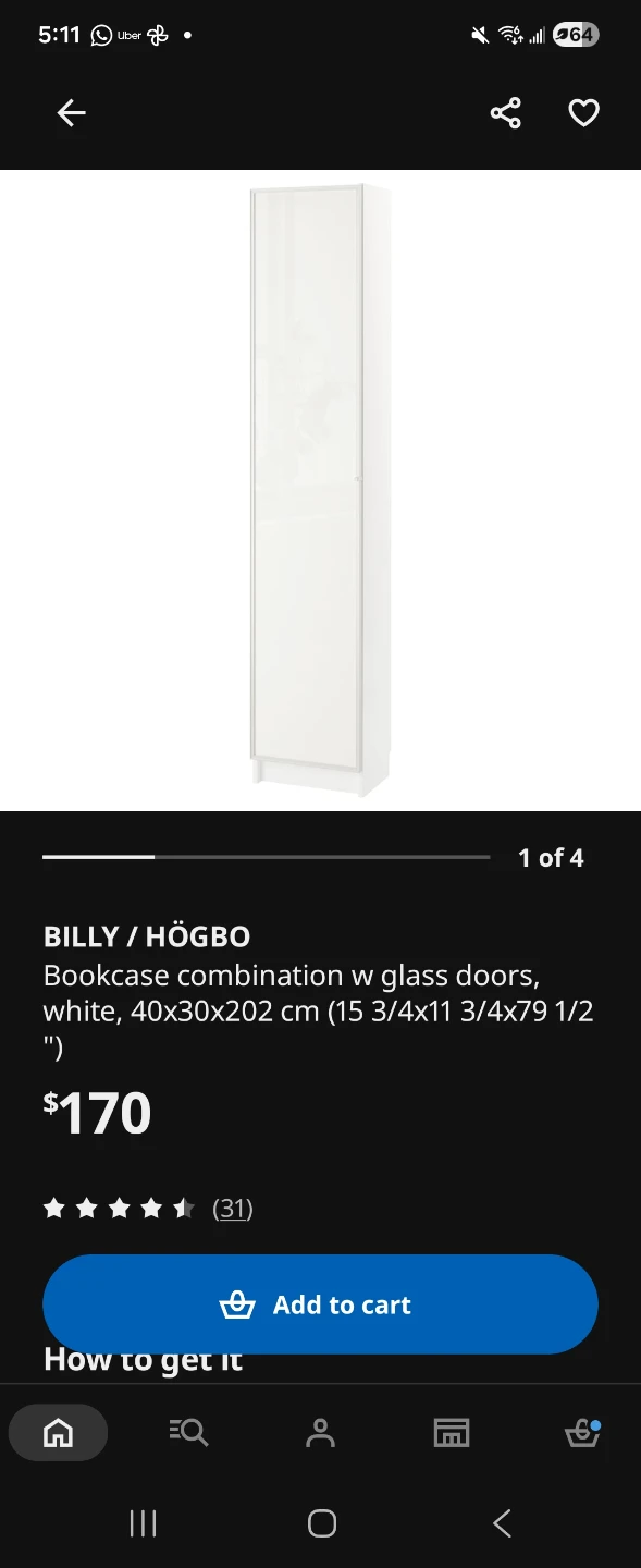 Ikea billy bookcase with glass door