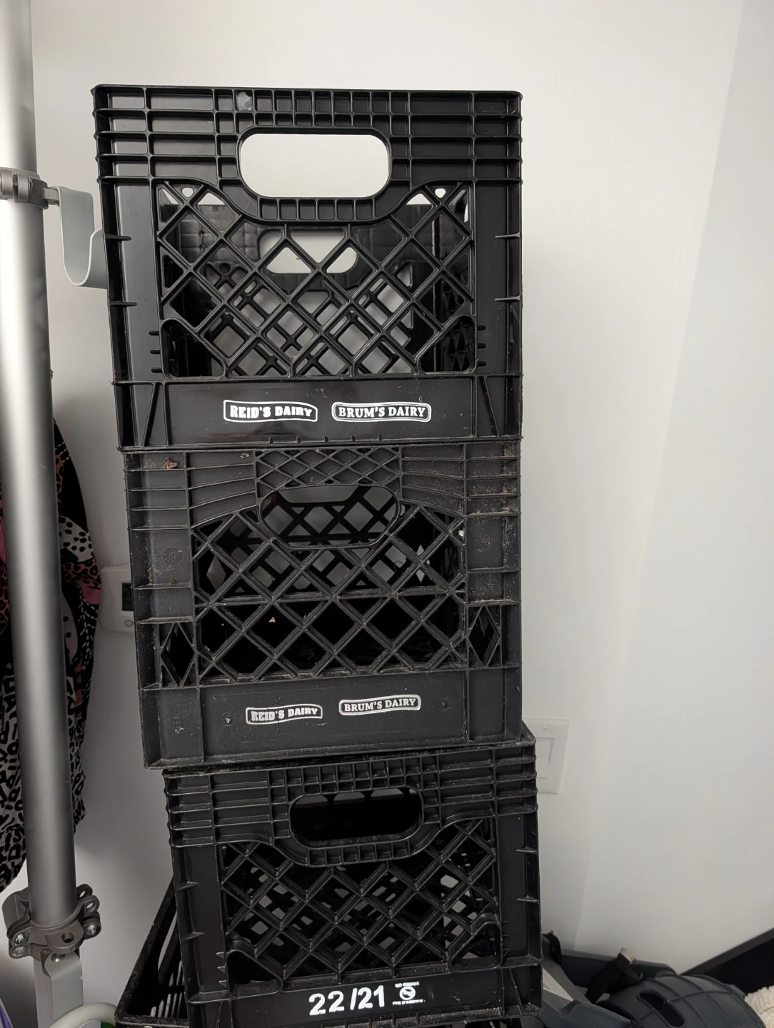 Set of 6 Black Plastic Milk Crates