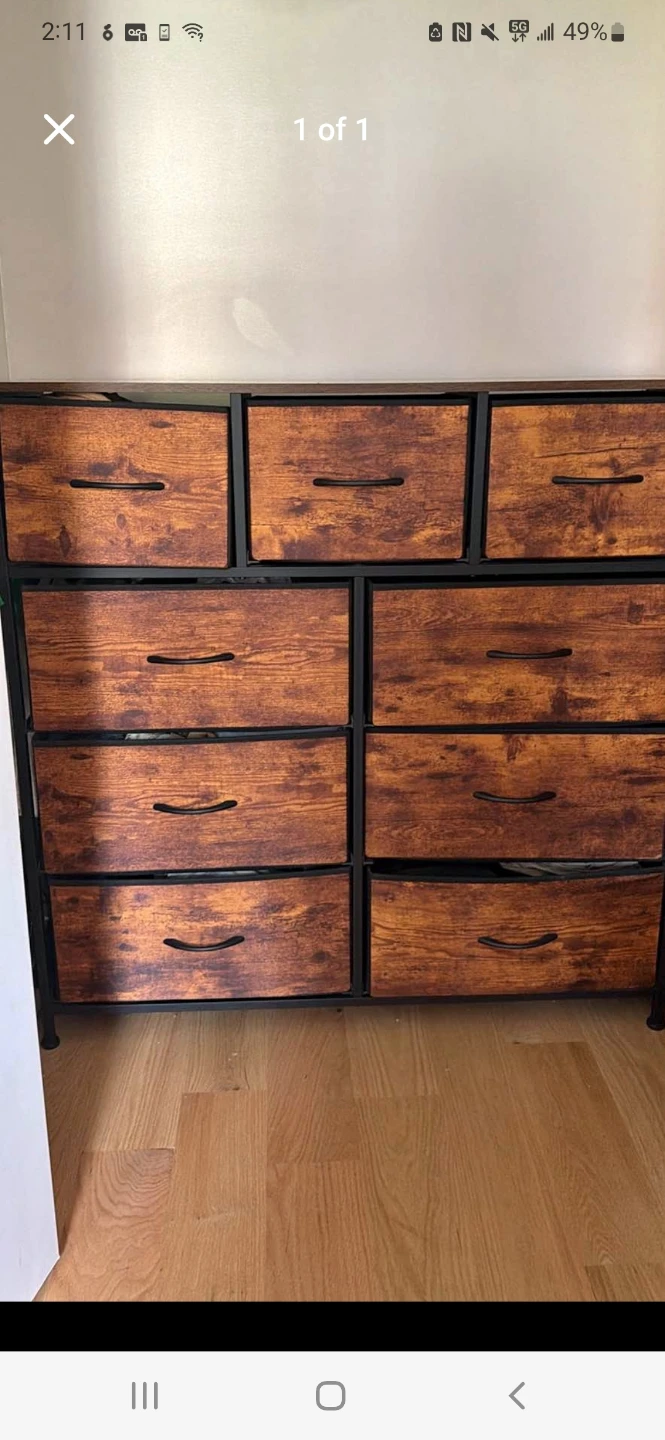 Drawer Dresser with Wood-Look Fabric Bins