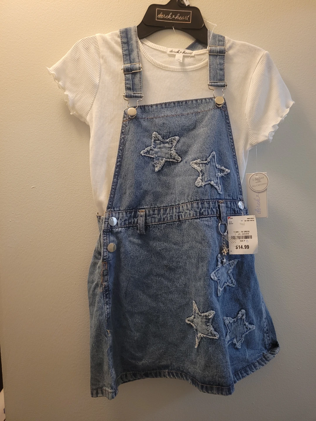 Derek Heart Girls Denim Star Overall Dress Set - Size 8