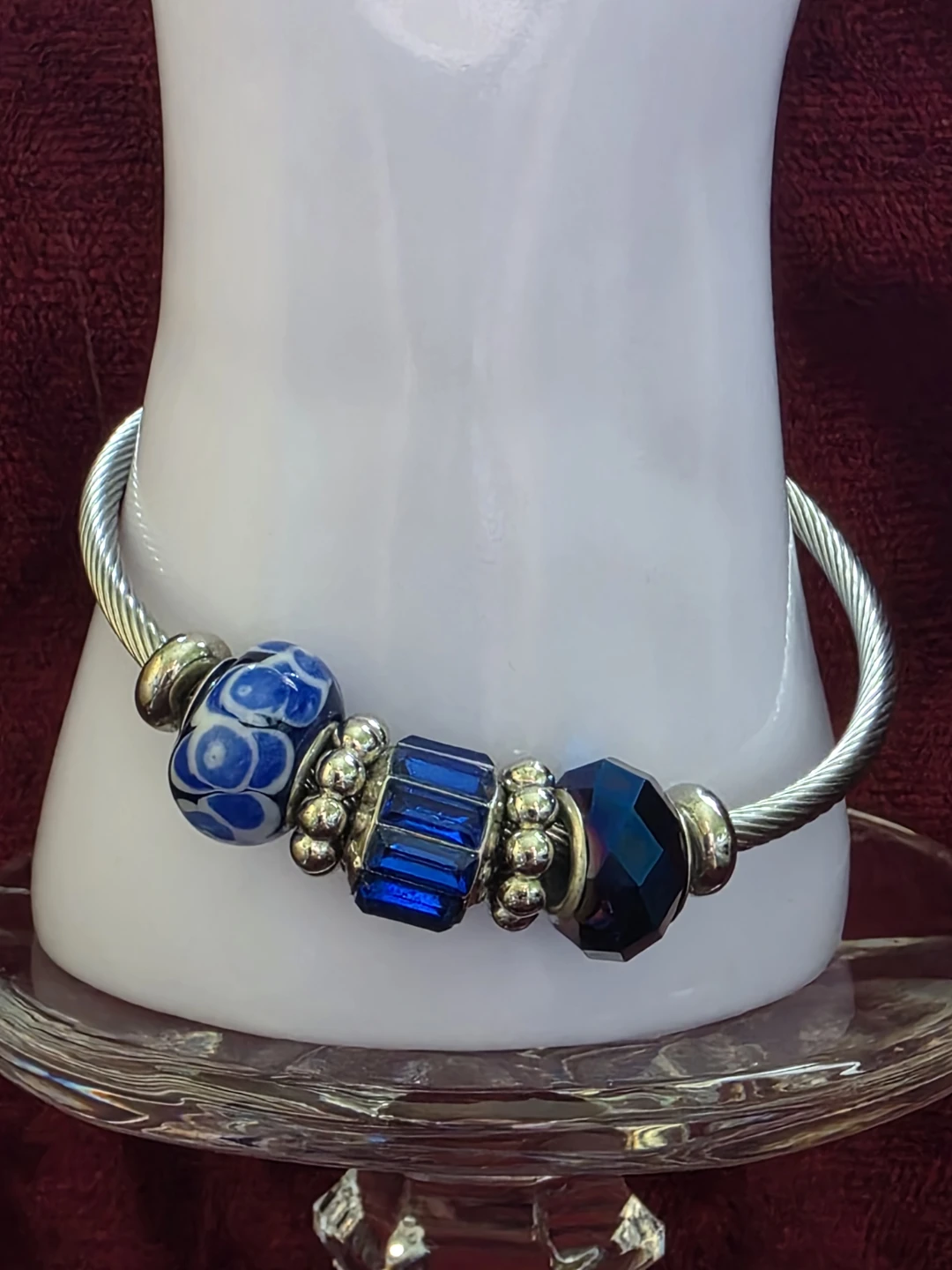 Silver Tone Charm Bracelet with Blue Beads - photo 2