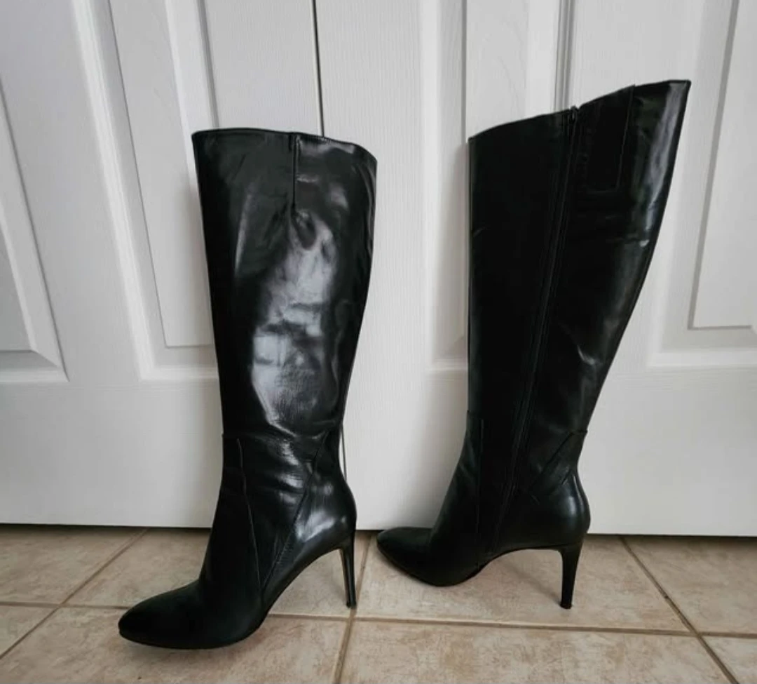 Nine West Black Faux Leather Knee-High Boots