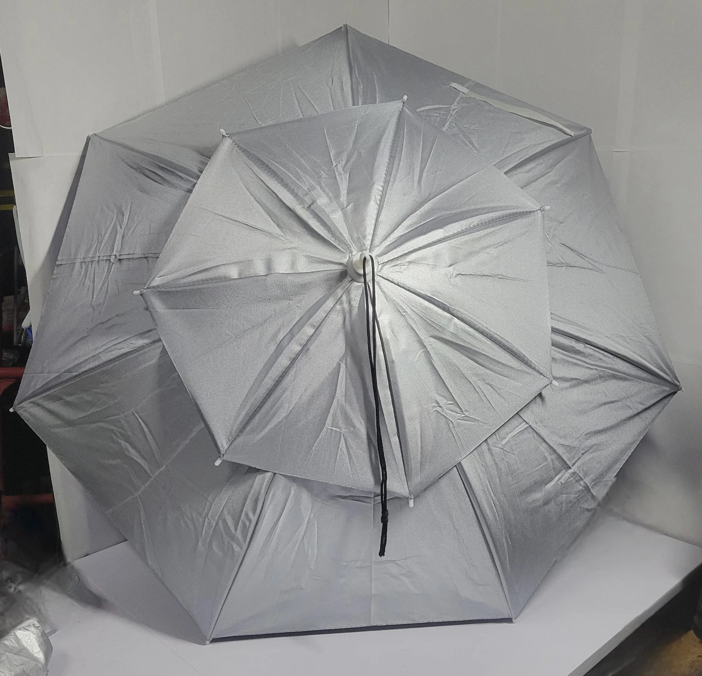 NEW Silver Double Layer Hands-Free Umbrella Hat