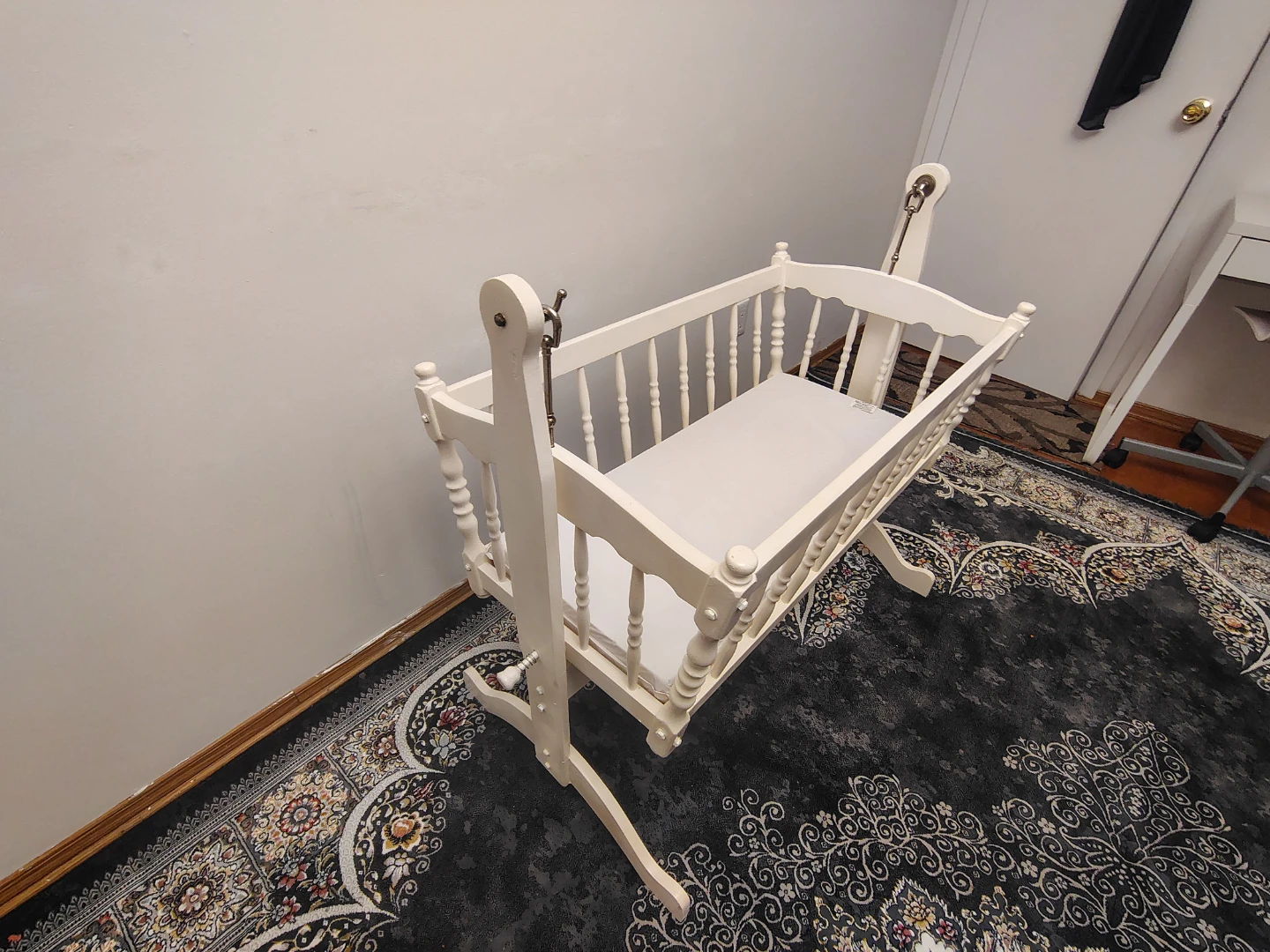 White Wooden Baby Cradle