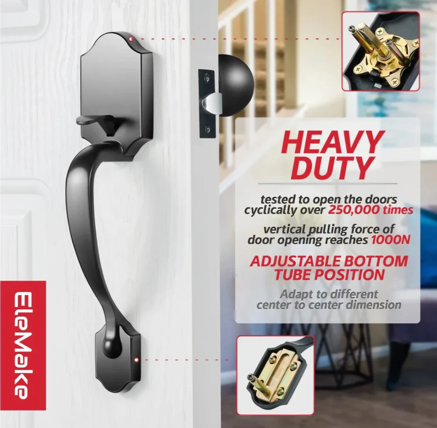 Elemake Matte Black Front Door Handle Set - photo 3
