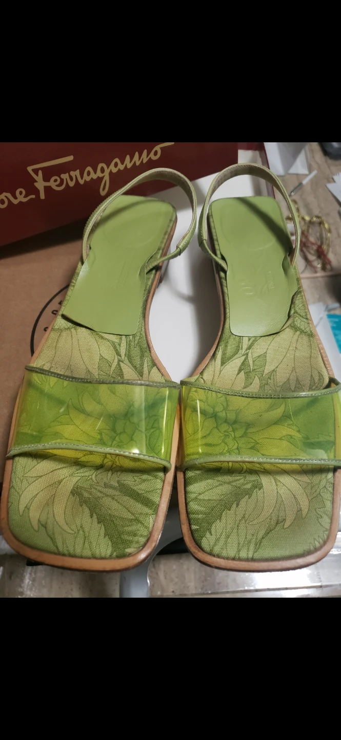Salvatore Ferragamo Green Floral Sandals