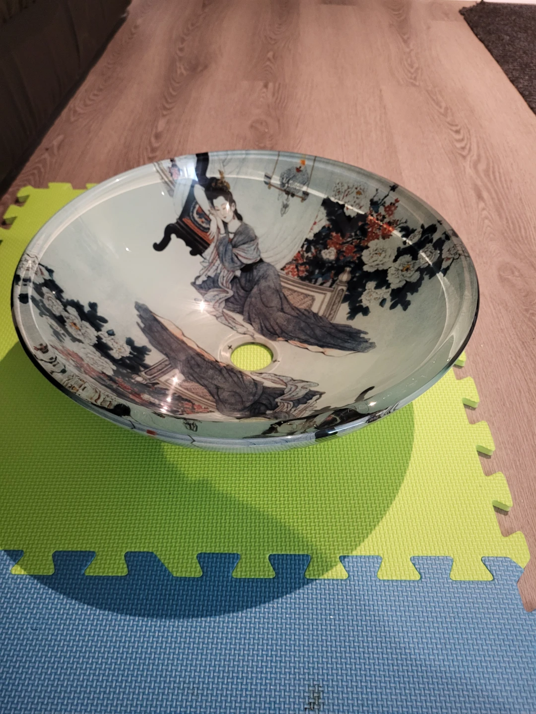 Tempered Glass Vessel Sink with Traditional Asian Motif - photo 2