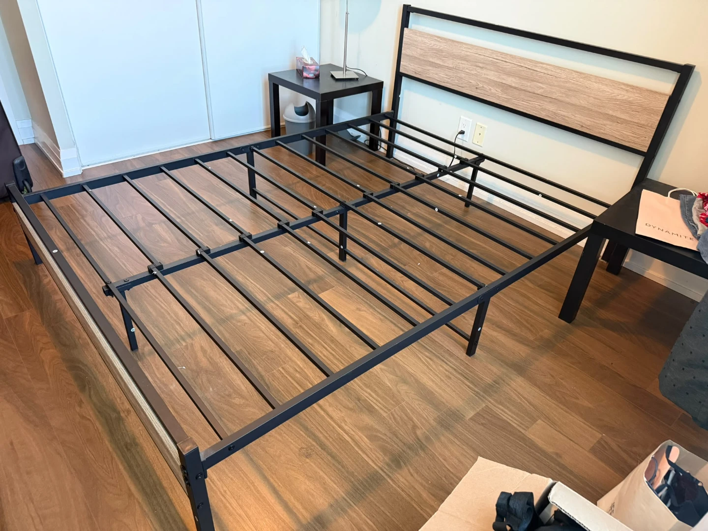 Metal Bed Frame with Wood Headboard