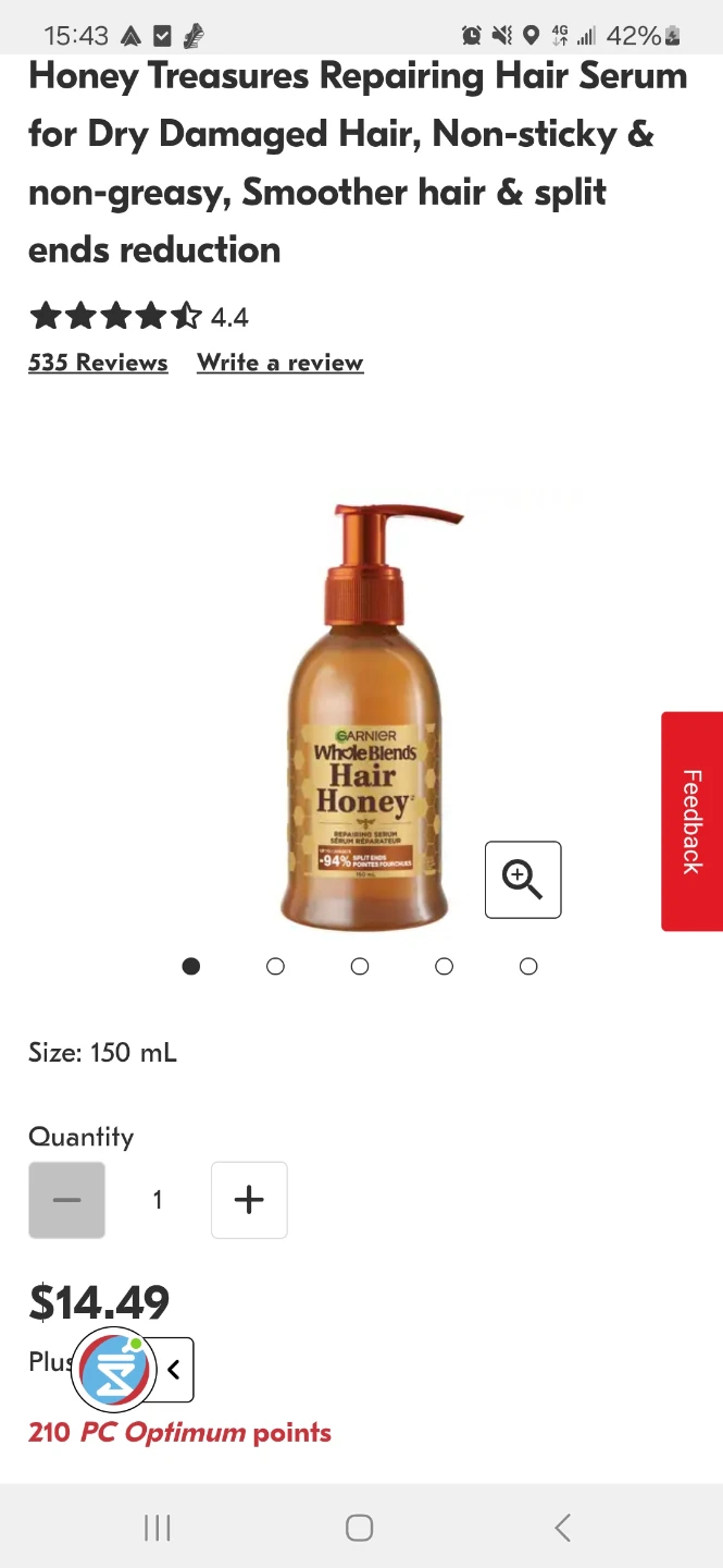 Garnier Whole Blends Hair Honey Repairing Serum (Brand New)