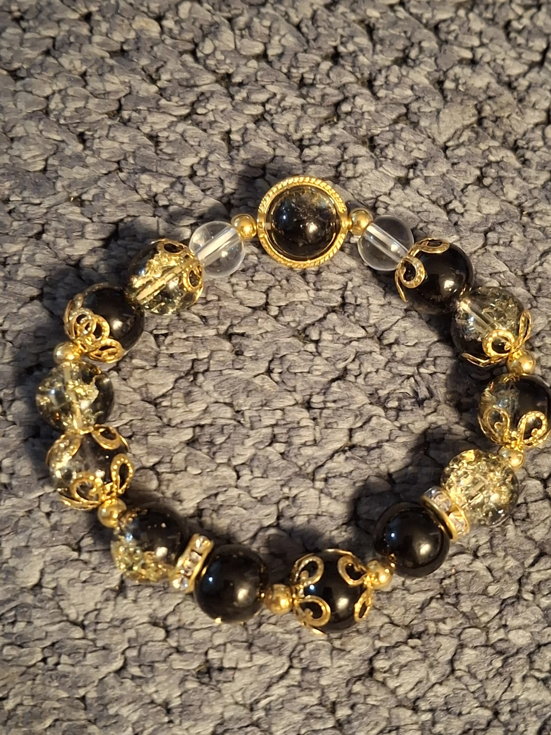 Beaded Bracelet with Black Onyx and Gold Accents