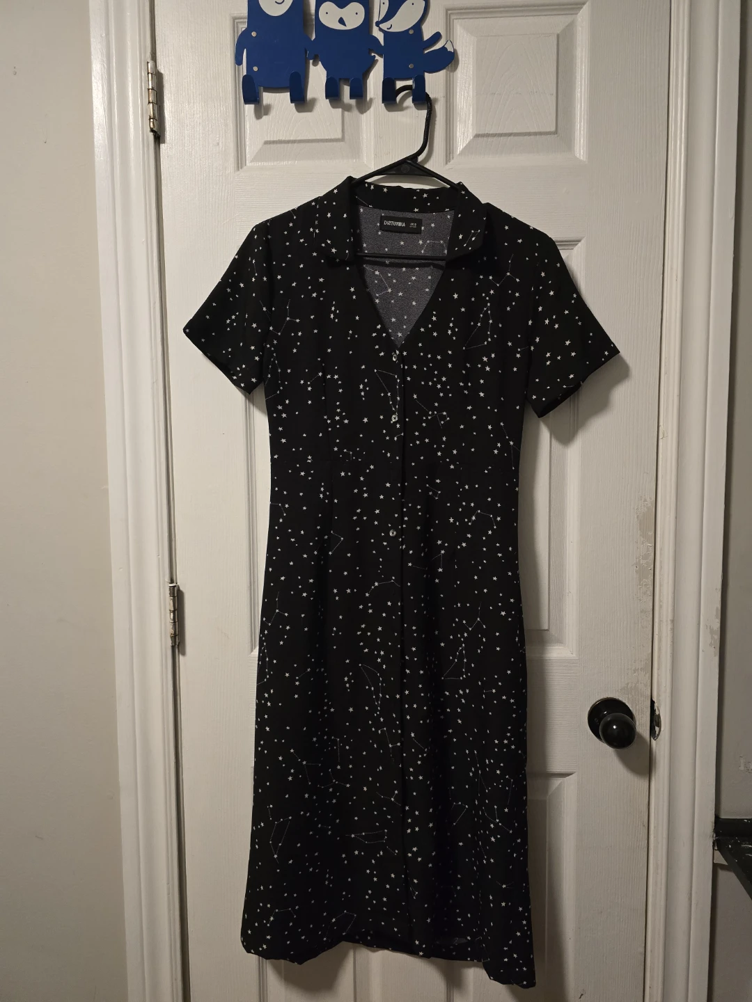 Disturbia Black Constellation Print Button-Up Midi Dress