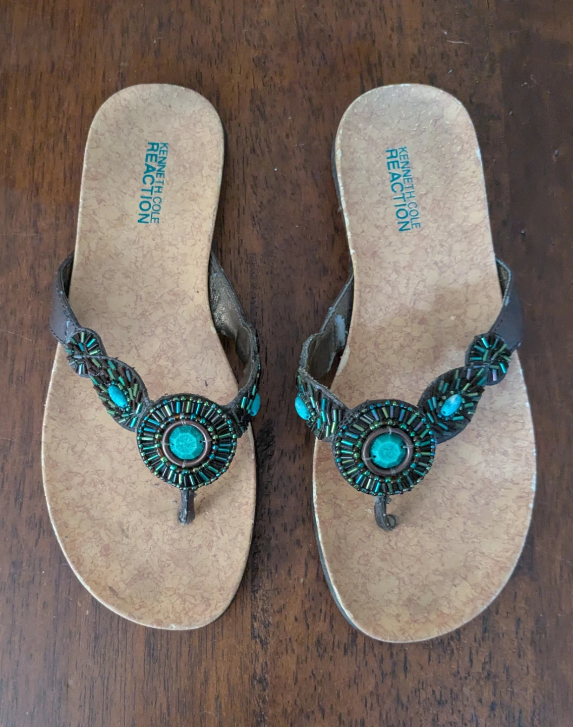 Kenneth Cole Reaction Boho Turquoise Beaded Sandals - Size 7
