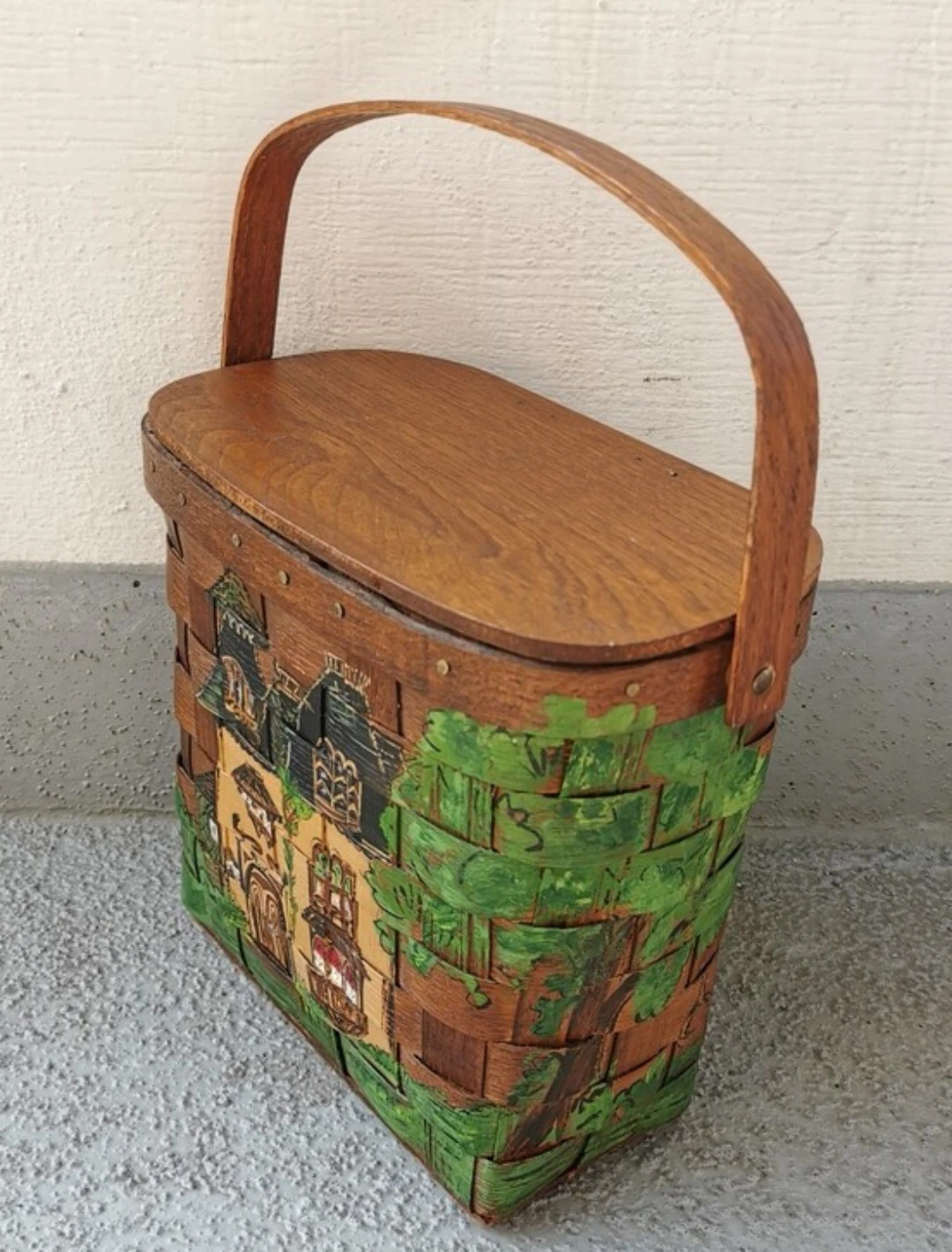 Vintage Handcrafted Hand Painted Artist Signed Basket - photo 4