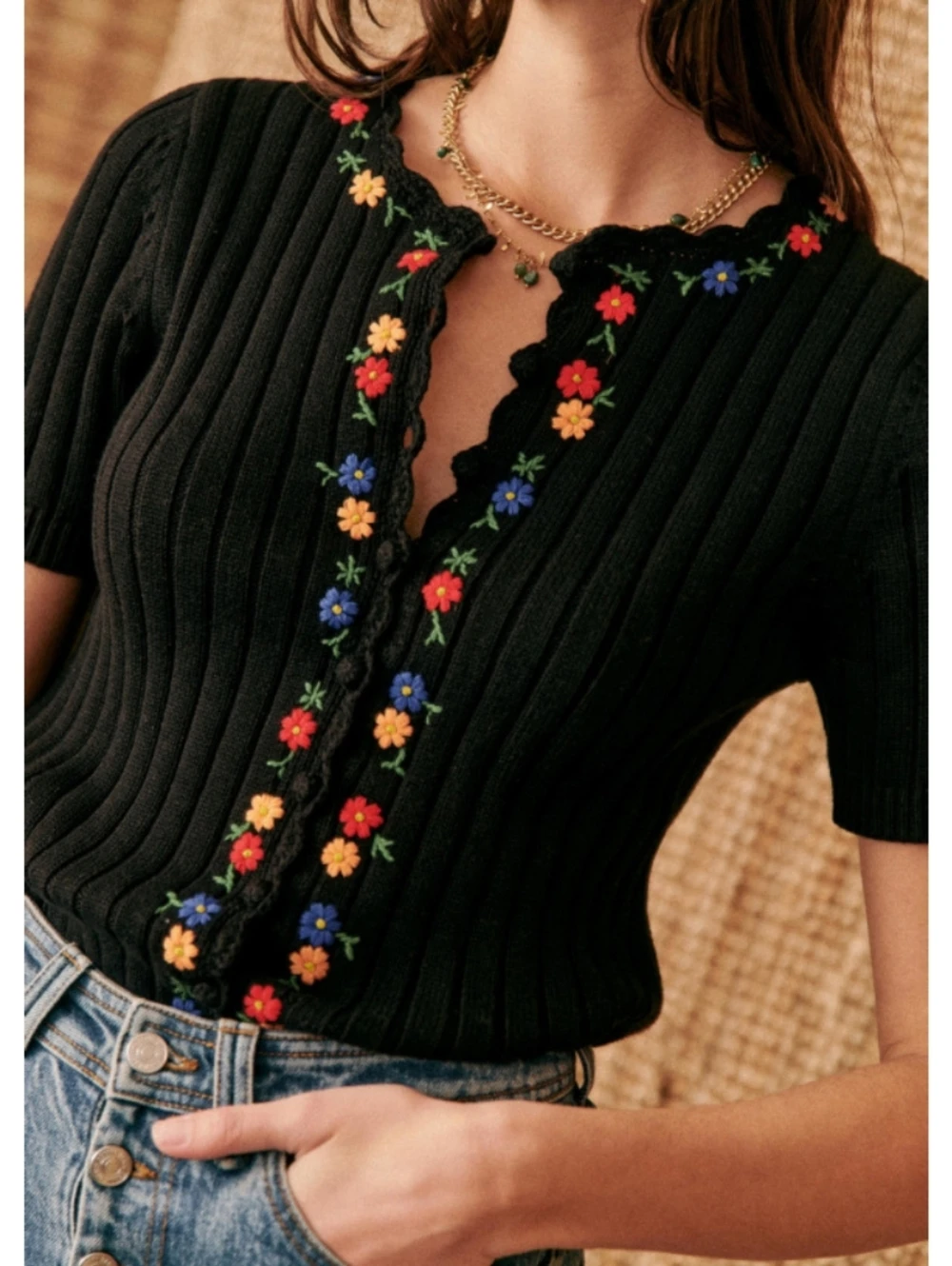 Sézane Ilena Black Short Sleeve Cardigan - photo 4
