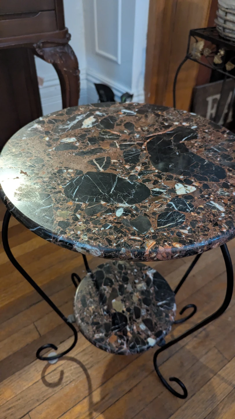 Marble Top Side Table with Metal Base