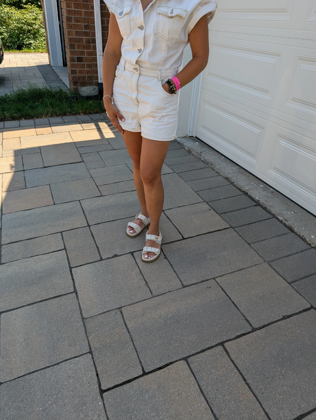 Cotton On White Denim Shorts Jumpsuit