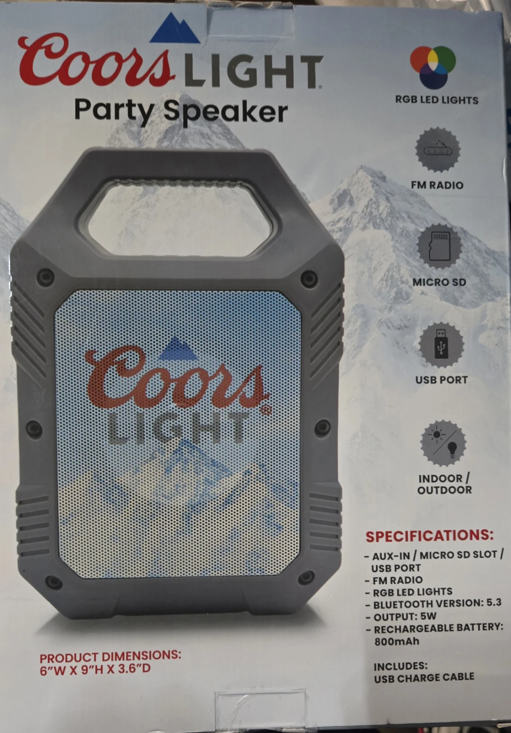 Coors Light Party Speaker w Bluetooth, FM Radio & RGB LED Lights - photo 2
