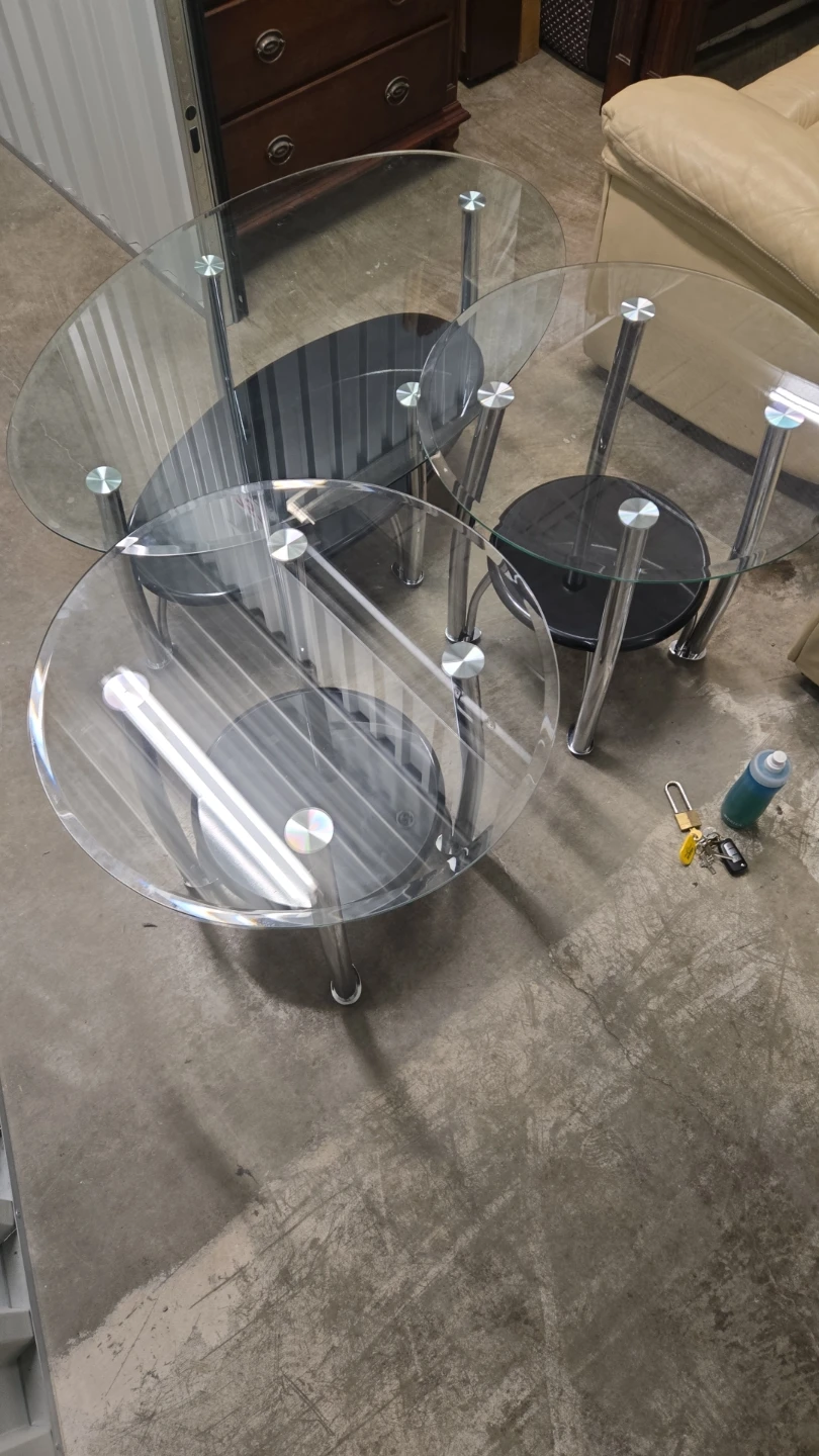 Glass and Chrome Coffee Table Set