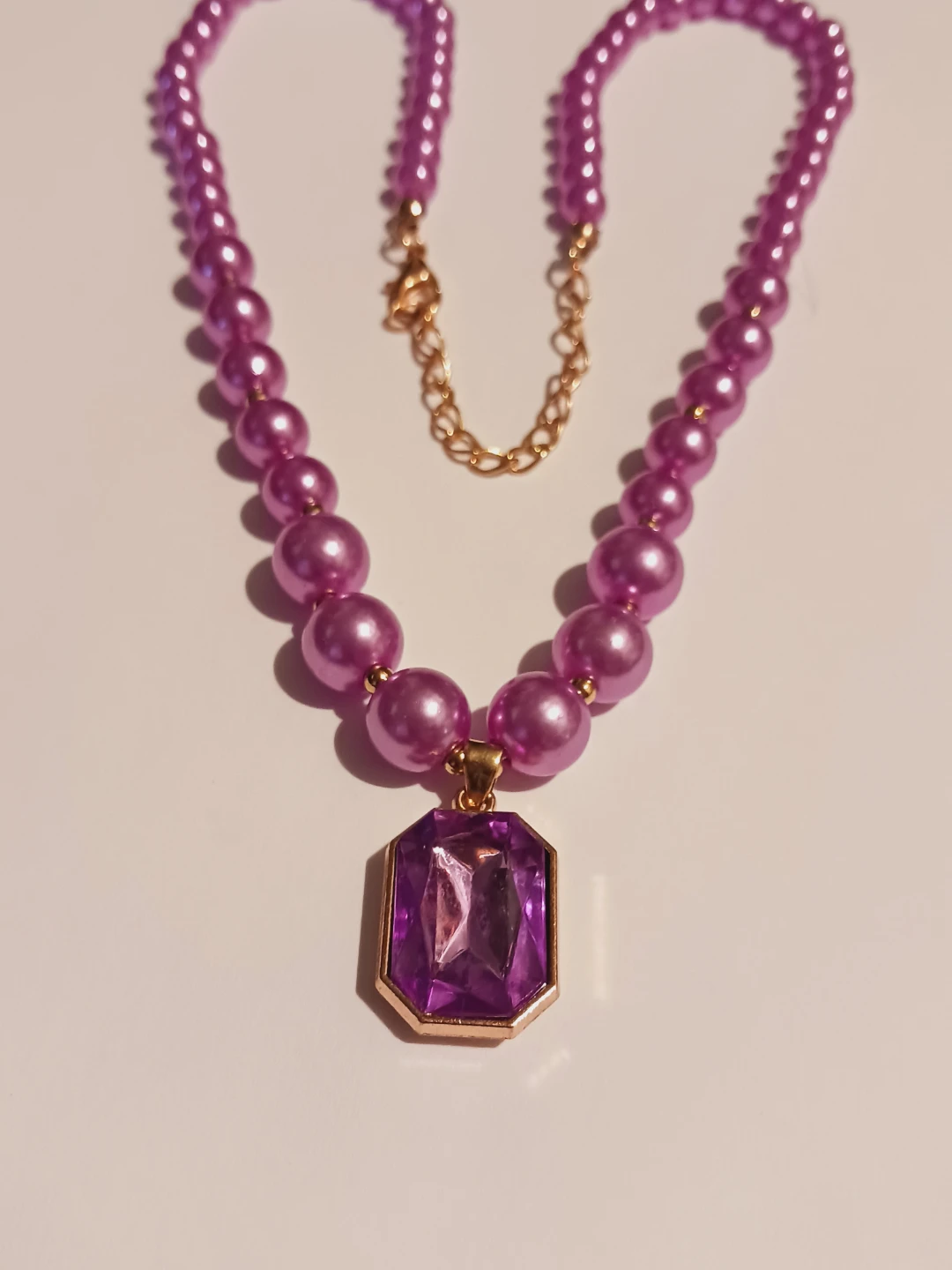 New !!Purple Pearl Necklace with Purple Gem Pendant - photo 4