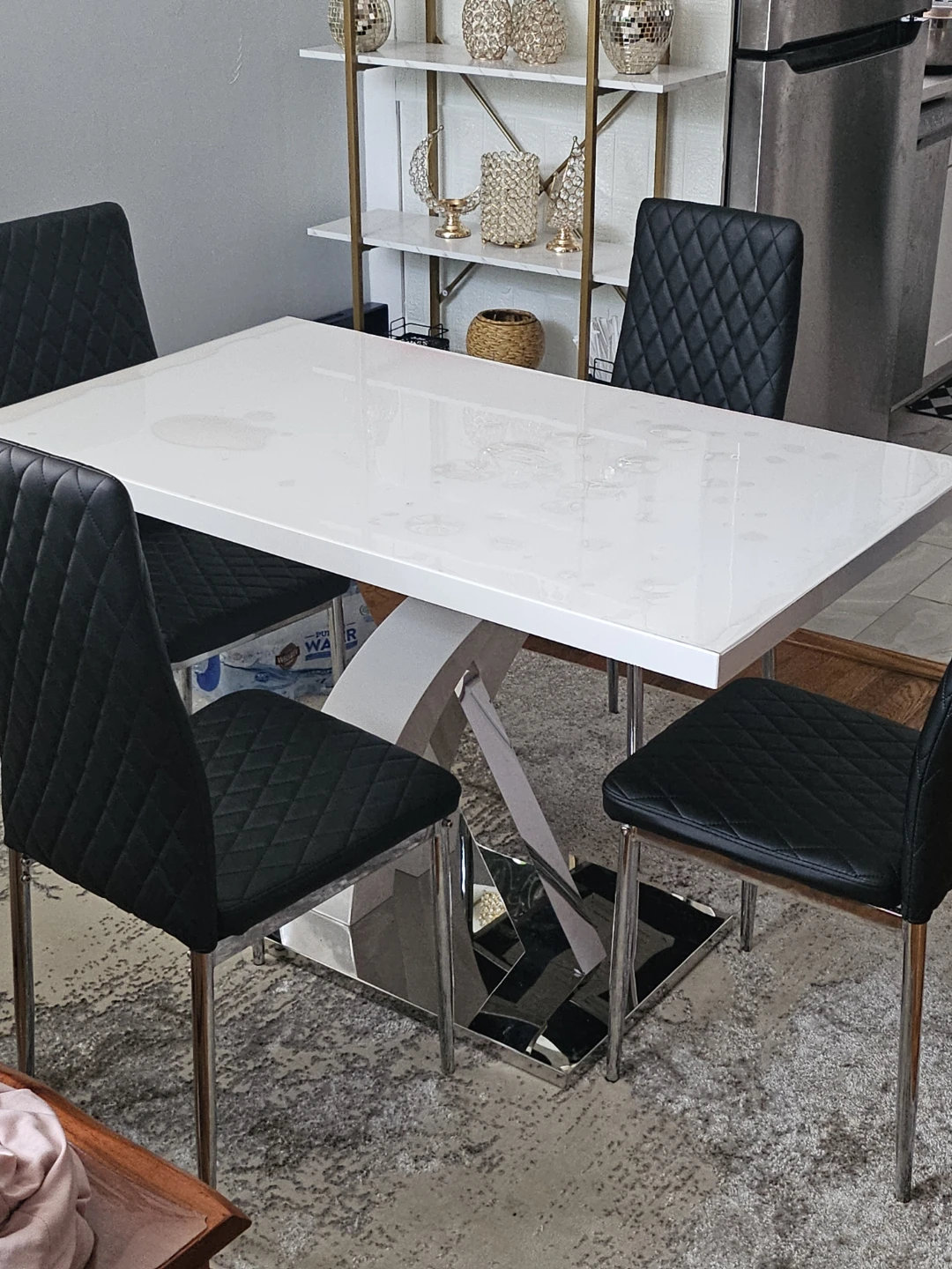 White Dining Table with 4 Black Chairs - photo 3