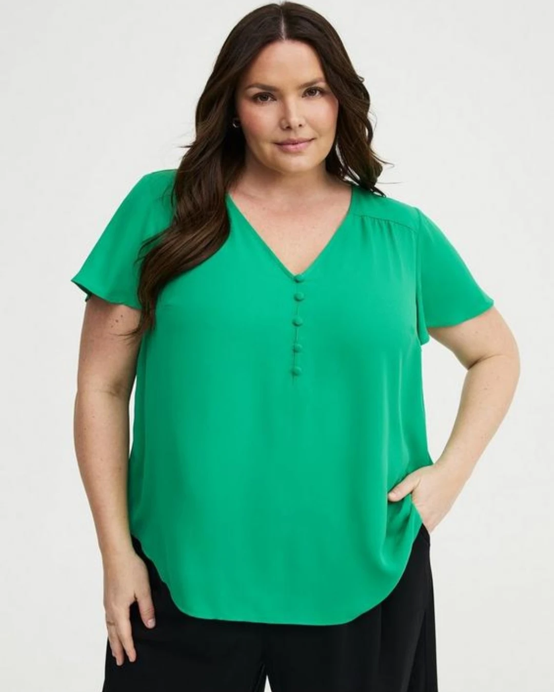 Green V-Neck Button-Up Blouse size 4x NWT
