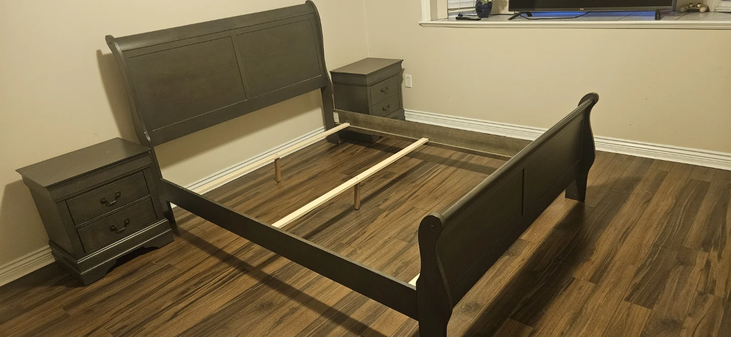Dark Grey Sleigh Bed Frame with Nightstands