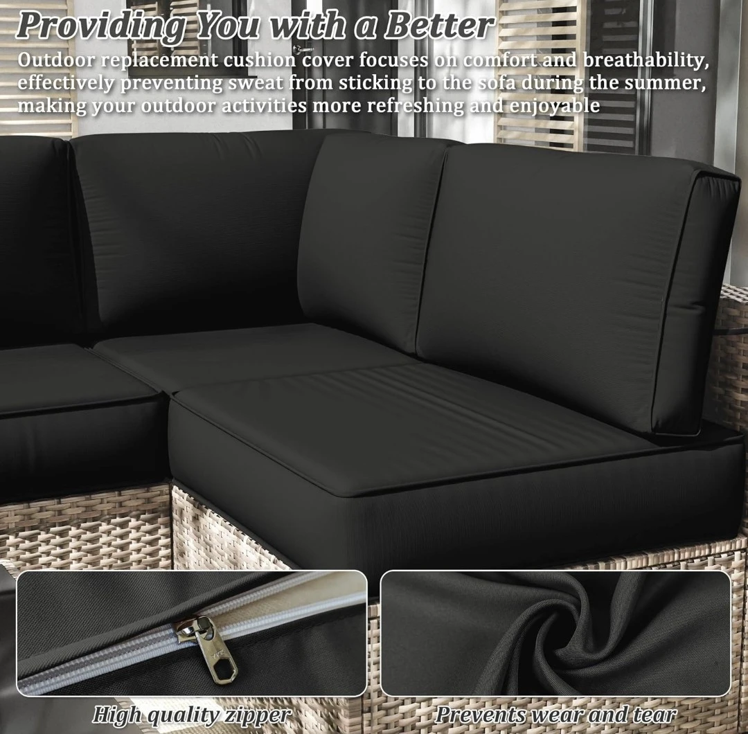 Black Outdoor Furniture Cushion Covers Set - photo 3
