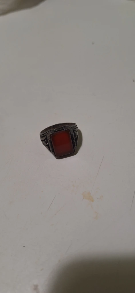 Men's Silver Tone Signet Ring with Red Stone - photo 2