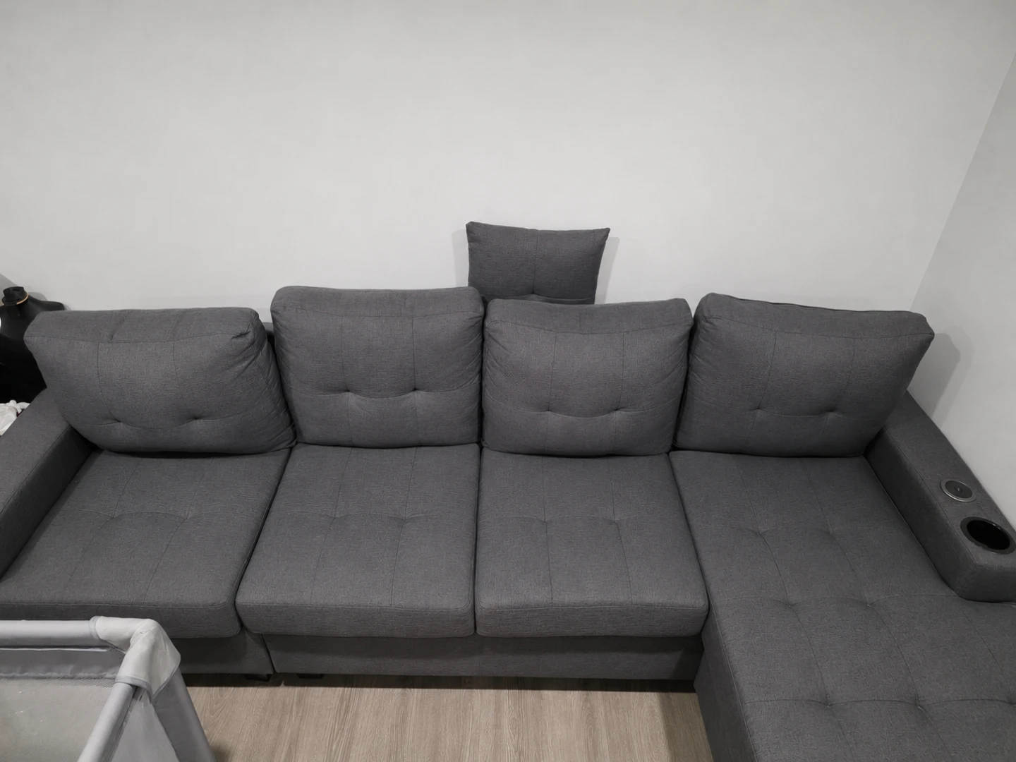 Grey Sectional Sofa with Cup Holder