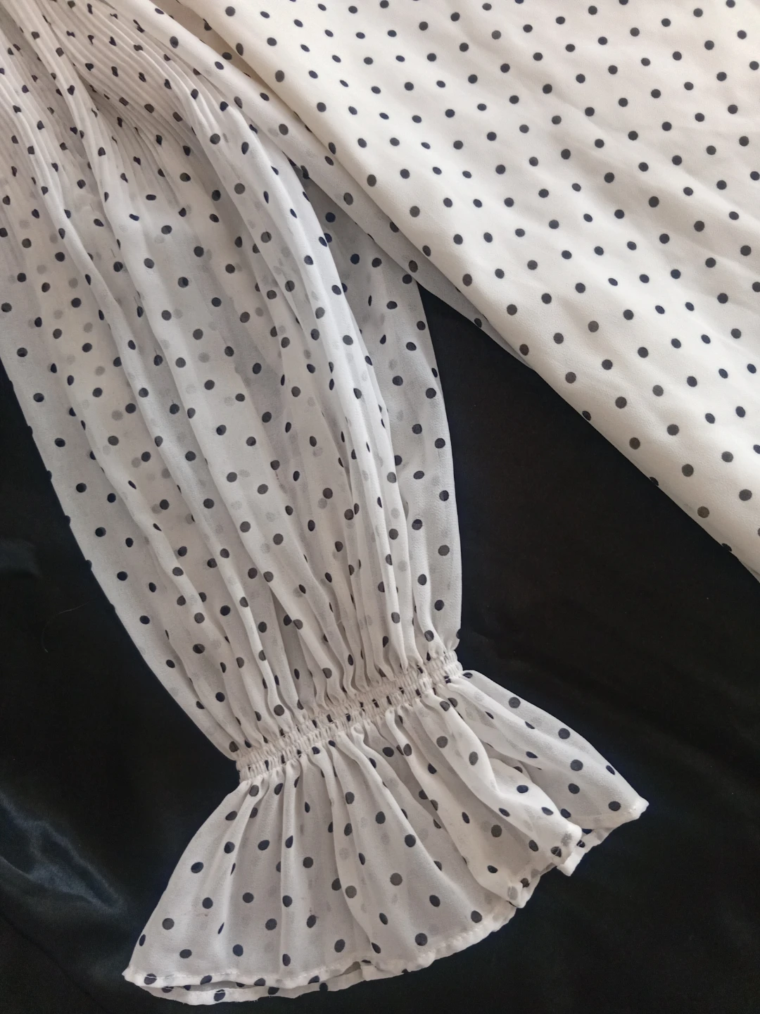 White Polka Dot Blouse with Sheer Sleeves - photo 2