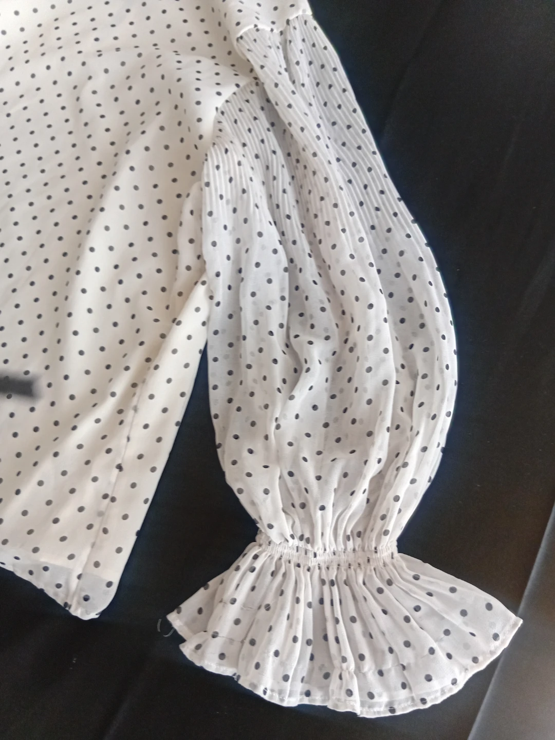 White Polka Dot Blouse with Sheer Sleeves - photo 3