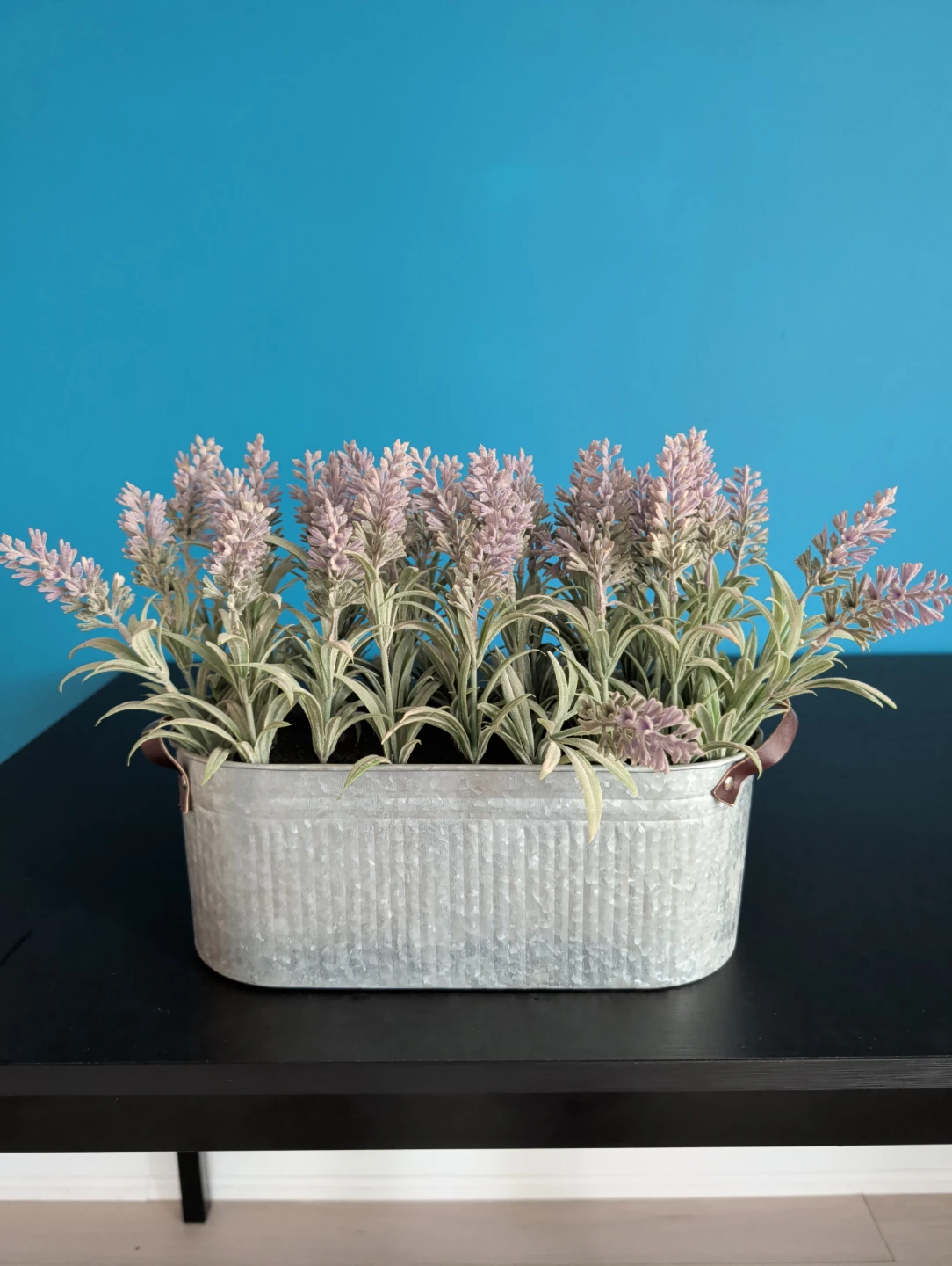 Artificial Lavender Plant in Galvanized Tin Pot