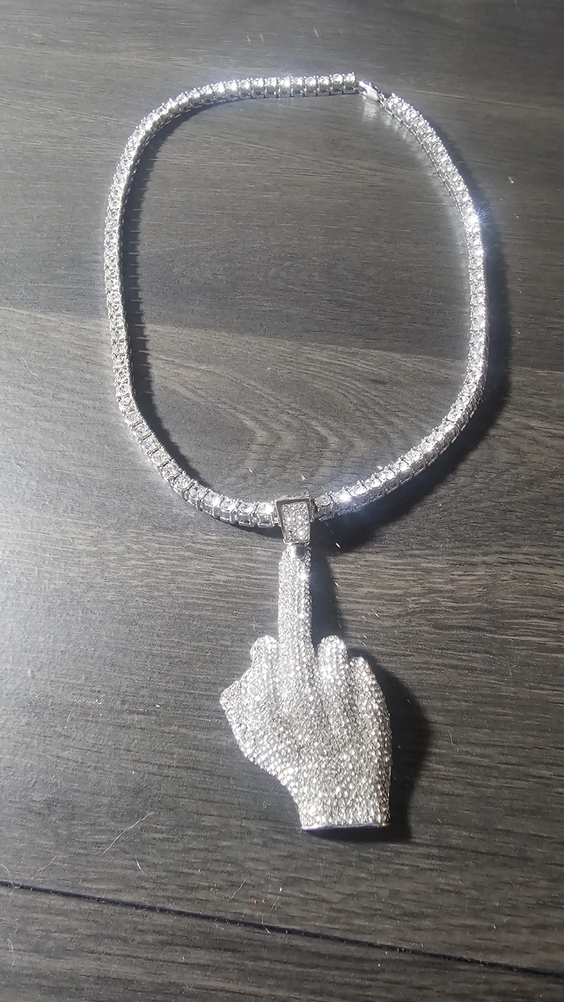 Middle finger iced out pendant and tennis necklace - photo 4