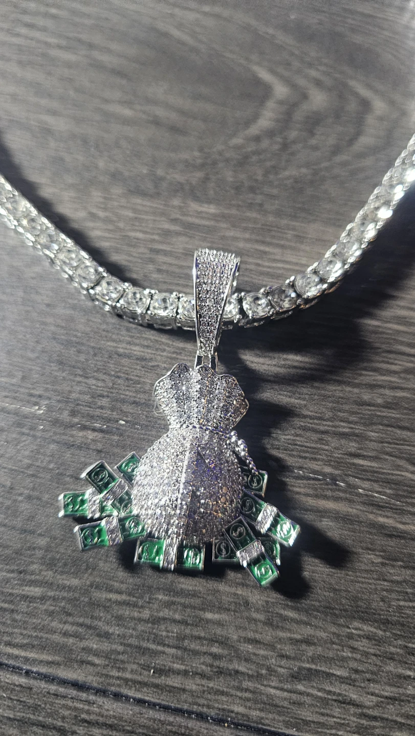 Money Bag Pendant Necklace with Tennis Chain - photo 4