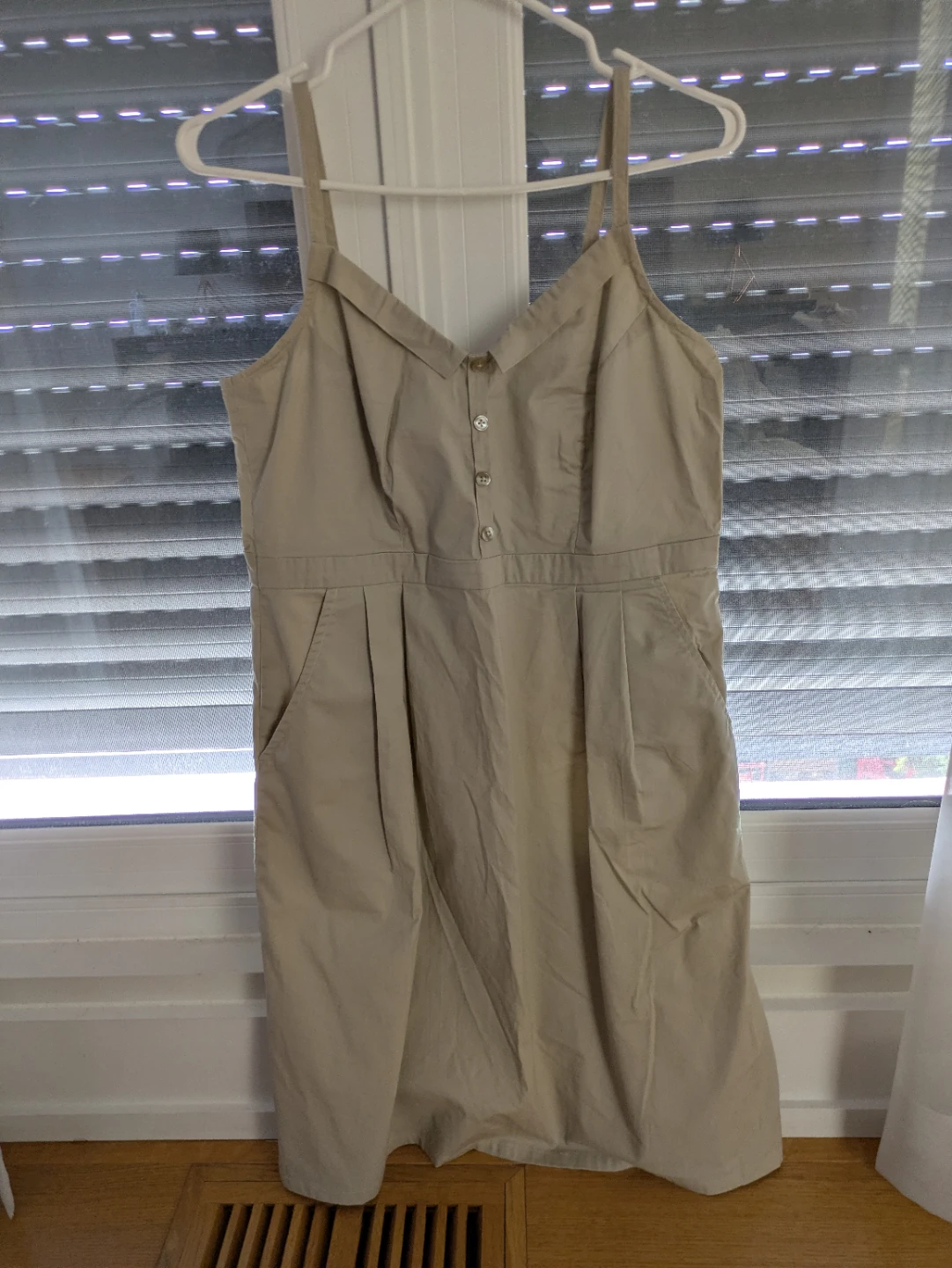 Khaki Cotton Blend Dress with Pockets