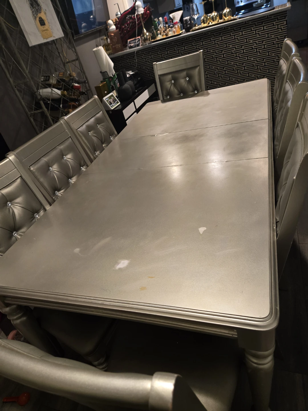 Damaged Silver Dining Table Set with Chairs