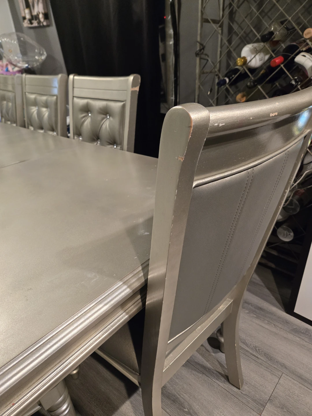 Damaged Silver Dining Table Set with Chairs - photo 2